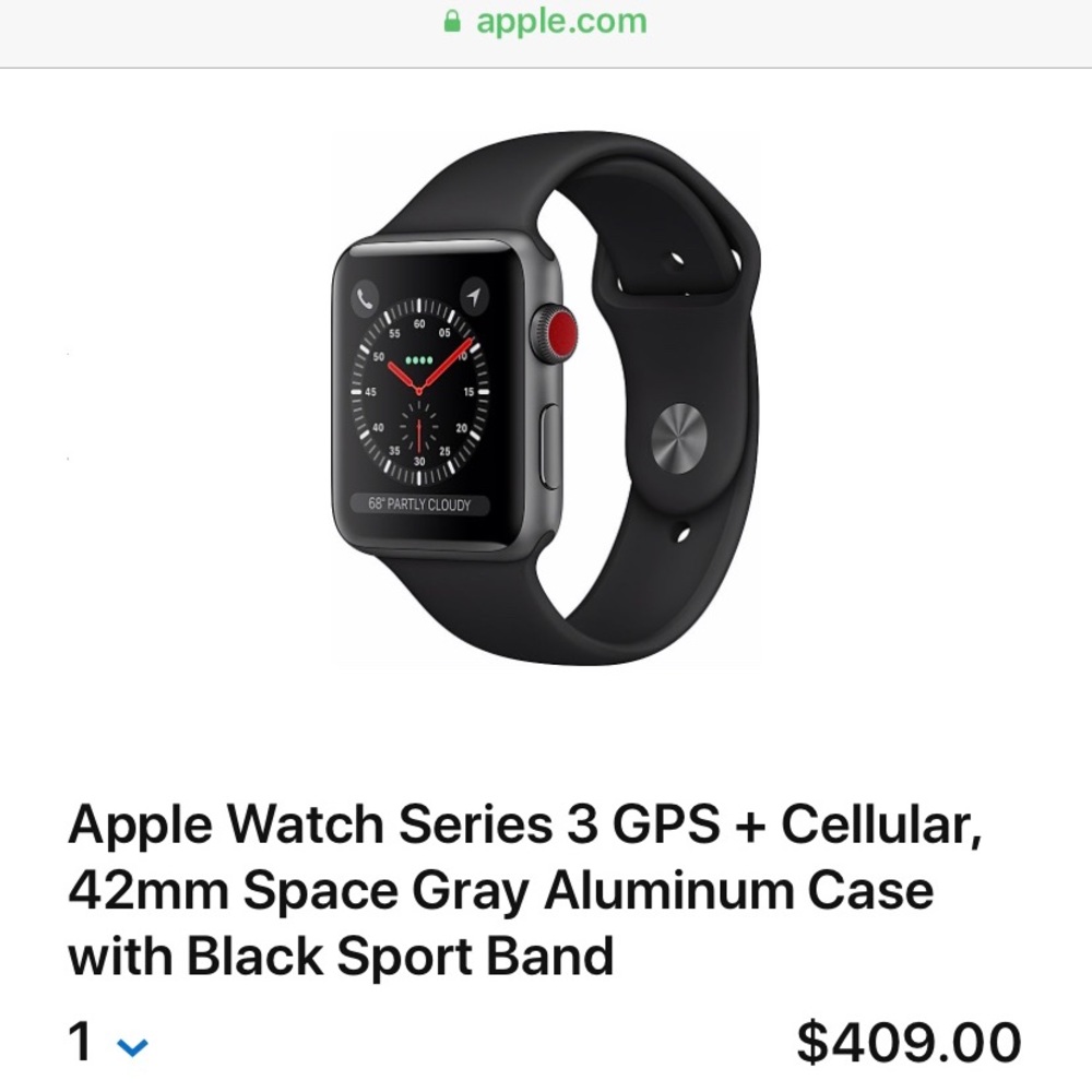 Apple Watch Series 3 GPS + Cell, 42mm Space Gray